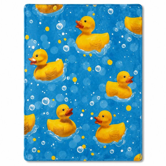 Rubber Duck Sherpa Blanket, Blue Bubble Print Fleece Throw, Multicolor