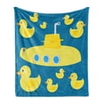 thumbnail image 1 of Rubber Duck Soft Flannel Fleece Throw Blanket, Duckies Swimming in the Sea a Submarine Kids Party Nautical Print, Cozy Plush for Indoor and Outdoor Use, 70" x 90", Navy Blue, by Ambesonne, 1 of 5