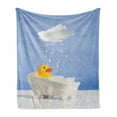 thumbnail image 1 of Rubber Duck Soft Flannel Fleece Throw Blanket, Toy Animal Taking a Bath Cloud over Head Humorous Kids Room Print, Cozy Plush for Indoor and Outdoor Use, 50" x 70", Yellow White Blue, by Ambesonne, 1 of 6