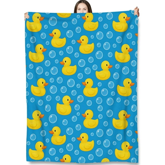 Rubber Duck Throw Blanket Gifts for Adults Kids, Cartoon Duck Blankets for Living Room Bedroom Decor, Fuzzy Warm Flannel Plush 60x50 Inch