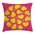 thumbnail image 1 of Rubber Duck Throw Pillow Cushion Cover, Fun Baby Duckies Circle Artsy Pattern Kids Bath Toys Bubbles Animal Print, Decorative Square Accent Pillow Case, 18 X 18 Inches, Pink and Yellow, by Ambesonne, 1 of 2
