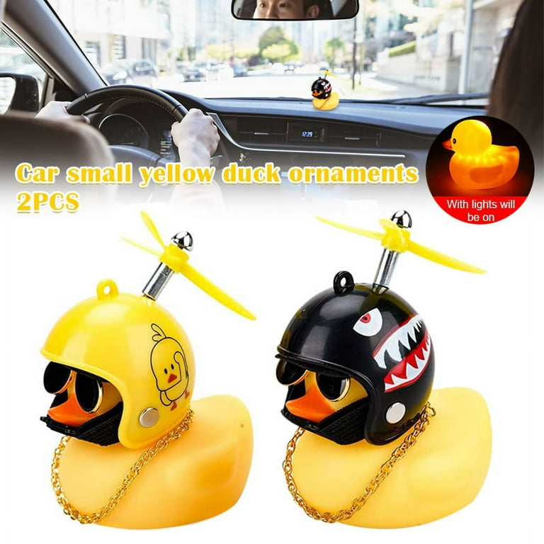 Rubber Duck Toy Car Ornaments Yellow Duck with Propeller Helmet Car  Dashboard 