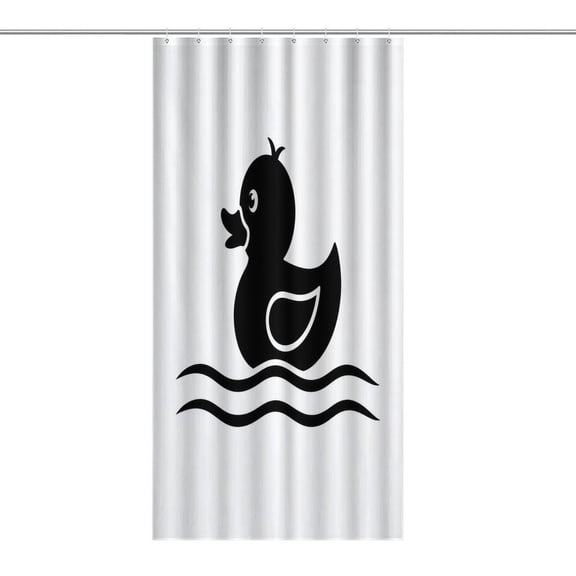Rubber Duck Water Waves Silhouette Print Shower Curtain,Cloth Fabric Waterproof Polyester Bathroom Home Decor Set with Hooks