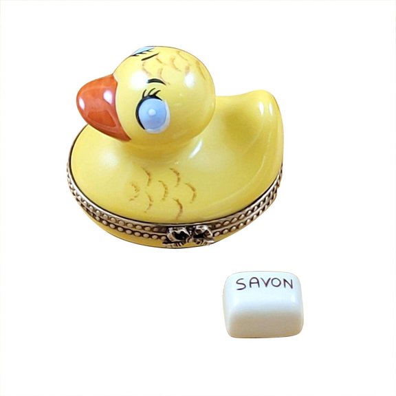 Rubber Duck with Yellow Soap Limoges Box Limoges Box Porcelain Figurine