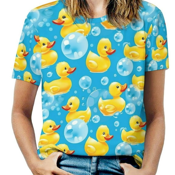 Rubber Ducks Bubbles Blue Women's Short Sleeve Tops Casual Blouses T Shirt
