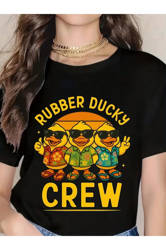 Rubber Ducks Crew T-Shirt - Funny Duckies With Sunglasses And Hawaiian Shirts, Summer Beach Party Gift For Men Women, Casual Fun Tee For Holidays And Vacations