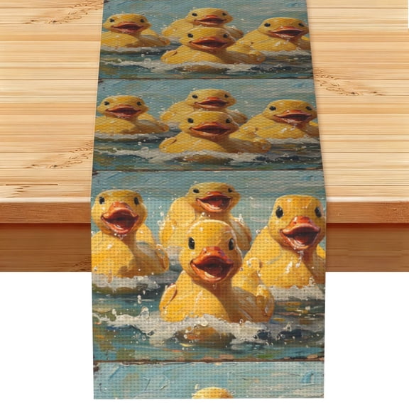Rubber Ducks Funny Vintage Table Runner 13x72 Inch for Dining Table Kitchen Wedding Party Decor Fireplace Mantle