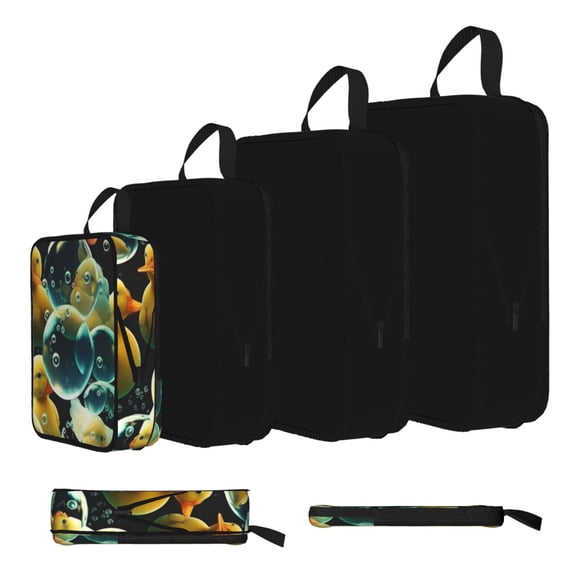 Rubber Ducks In Soap Bubbles 4-Set Compression Packing Cubes, Expandable Travel Organizer Bags, Luggage Packing Organizers, S M L XL