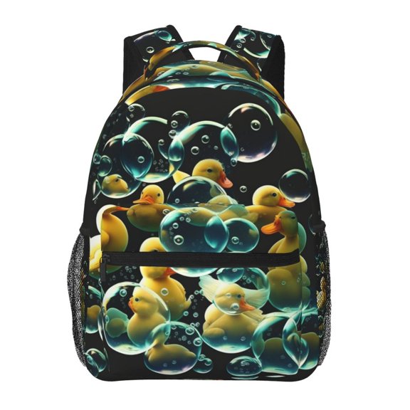 Rubber Ducks In Soap Bubbles Backpack Casual College Bag Zipper Laptop Daypack Hiking Rucksack Travel