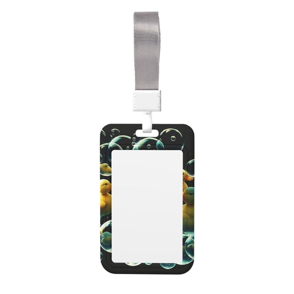 Rubber Ducks In Soap Bubbles Badge Holder with Lanyard ID Name Work Card Tag Protector Case for Teacher Nurse Doctor Office