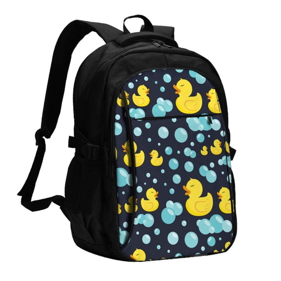 Rubber Ducks In Soap Bubbles Laptop Backpack with USB Charging Headphone Port Casual Daypack Bag College Business Travel