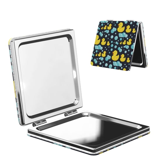 Rubber Ducks In Soap Bubbles Portable Double-Sided Face Mirror Square, Magnifying Compact Pocket Mirror with PU Leather Cover