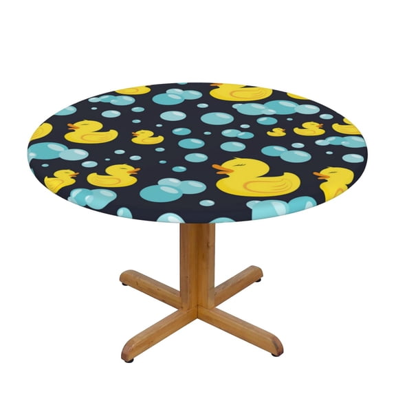 Rubber Ducks In Soap Bubbles Round Fitted Tablecloth Elastic Edged Table Cloth Waterproof Table Cover 48in