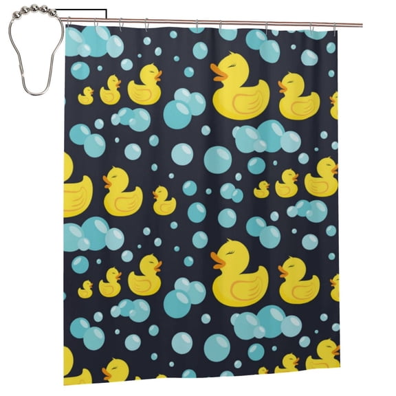 Rubber Ducks In Soap Bubbles Shower Curtain Set with Hooks Iron Waterproof Bath Curtains 60X72 Inches for Bathroom Decor