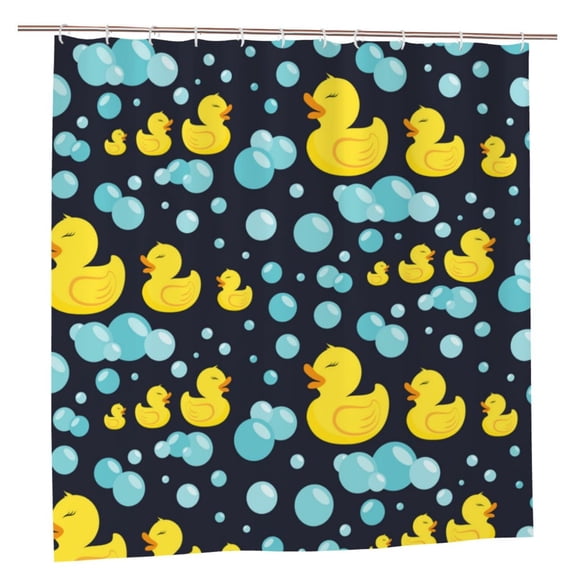 Rubber Ducks In Soap Bubbles Shower Curtain with 12 Plastic Hooks Washable Polyester Fabric Bathroom 72x72 Inch