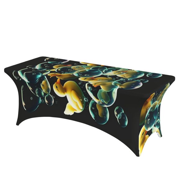 Rubber Ducks In Soap Bubbles Stretch Rectangular Table Cover 6FT Elastic Fitted Tablecloth for Parties, Weddings, Banquets
