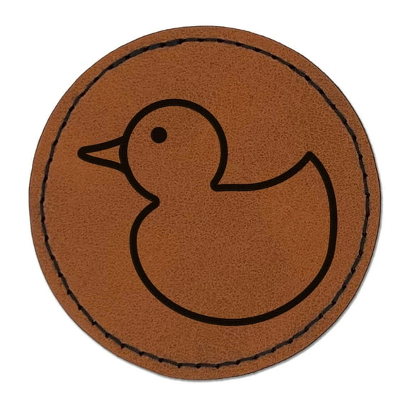 Rubber Ducky 2.5" Faux Leather Round Engraved Iron-On Patch - Brown