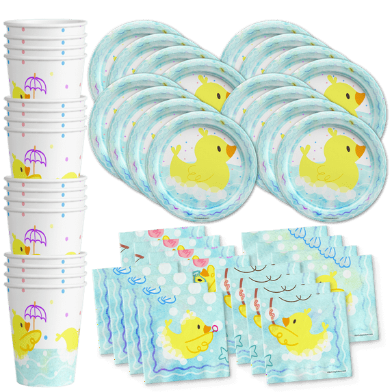 Rubber Ducky Birthday Party Supplies Set Plates Napkins Cups Tableware Kit for 16