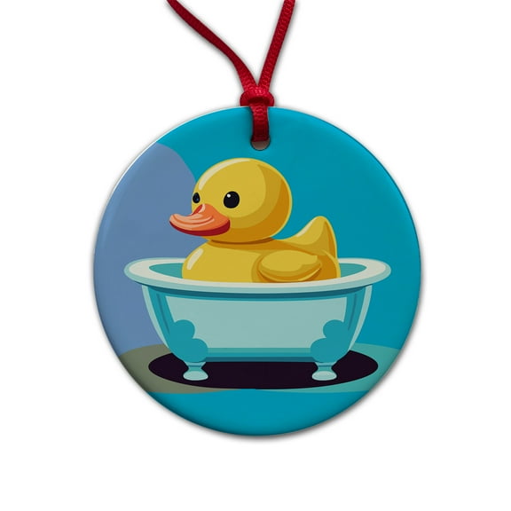 Rubber Ducky Duck Cute Christmas Tree Holiday Round Ceramic Ornament