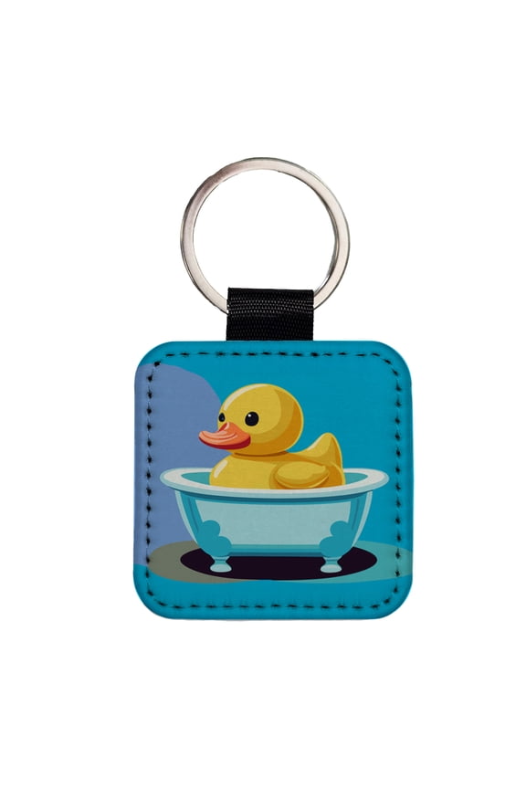Rubber Ducky Duck Cute Faux Leather Square Keychain