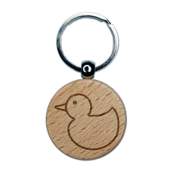 Rubber Ducky Round Keychain Charm Tag - Engraved Wood