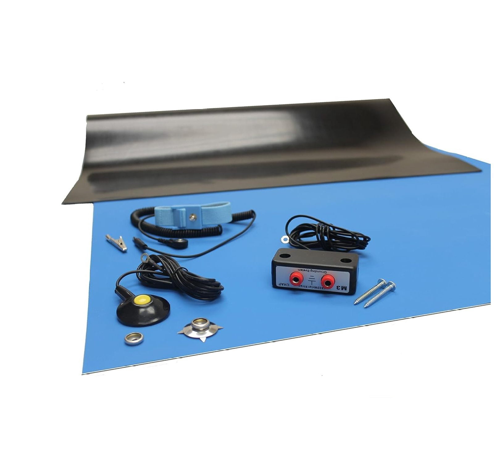 ESD Anti-Static Soldering Mat - 30" X 72" Blue Rubber Mat, High Temperature Resistant, With Wrist Strap & Grounding