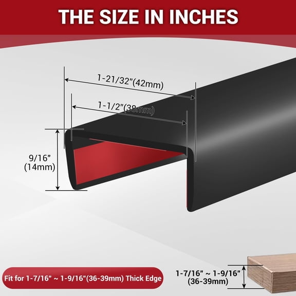 Rubber Edge Trim, Flexible Self Adhesive U Shaped Peel and Stick Edge Banding, 1-1/2"(38mm) U Channel Edge Protector, Edge Guards for Woods, Furniture, 20Ft, Black Color