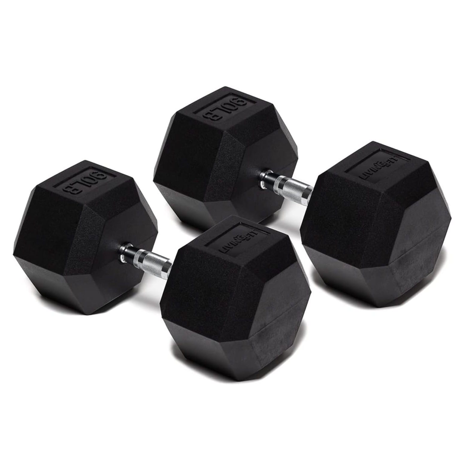Rubber Encased Hex Dumbbell Hand Weights. Single Dumbbells or Dumbbell