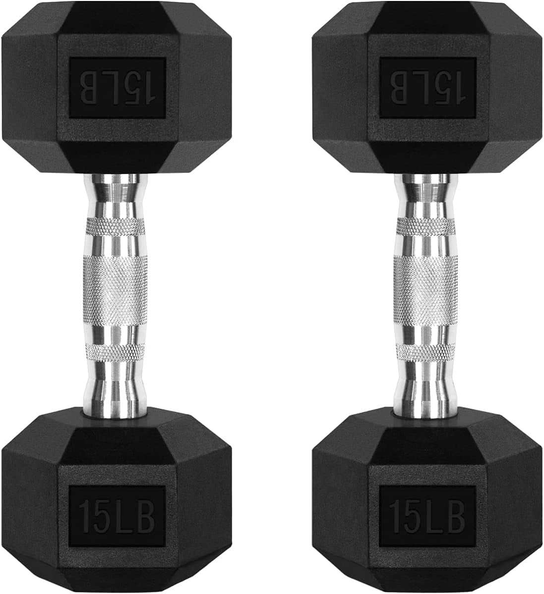 ToughFit Decagon Dumbbell Set - PEV Coated Free Weights 15-50lbs | Non-Slip Knurl Handle, Home Gym Strength Training