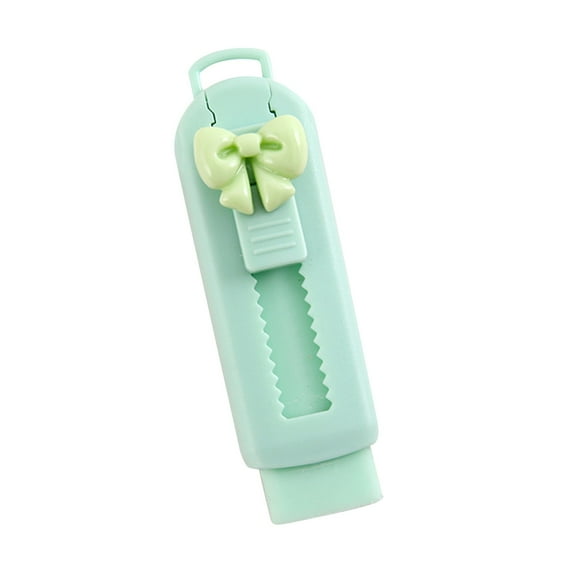 Rubber Erasers - Qyaukm 1Pc Sliding Retractable Eraser, Soft Cute Erasers, Push Pull Large Pencil Erasers with Plastic Sleeve, Not Leave Marks - for Learning Office Home Supplies - Bow Style - Green
