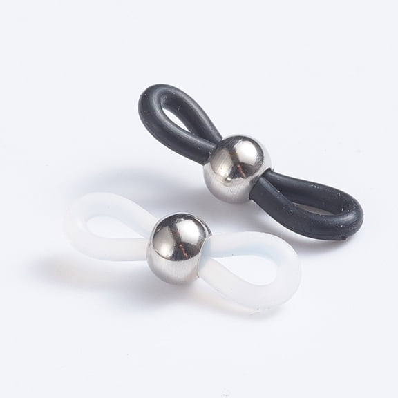 Rubber Eyeglass Holders Glasses Rubber Loop Ends with 302 Stainless Steel Findings Long-Lasting Plated Mixed color 20x7x2~6mm Hole: 3x2mm