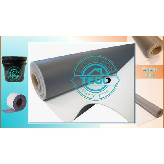 Rubber Flat Roofing EPDM 10' X 10' 60 Mil White with One Gallon Glue and 4"x25' White bite tape