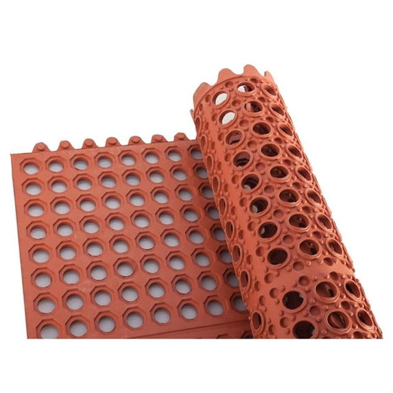 Winco RBMI-33R Rubber Interlocking Floor Mat, 3 x 3 ft. - Red