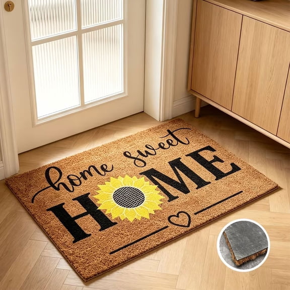 Rubber Floor Mat, Outdoor Entrance Mat, Anti-Slip Palm Leaf Pattern Doormat with Durable Non-Slip Backing, Weather Resistant Indoor Outdoor Use, Easy to Clean and Maintain, Eco-Friendly Material