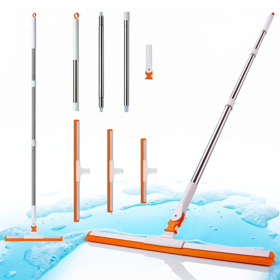 SEFREG 3-in-1 Floor Squeegee Broom Set with 60" Long Handle, Interchangeable 14/18/22" Rubber Blades for Concrete, Tile, Garage, Shower and Window Cleaning – Versatile Broom Water Wiper