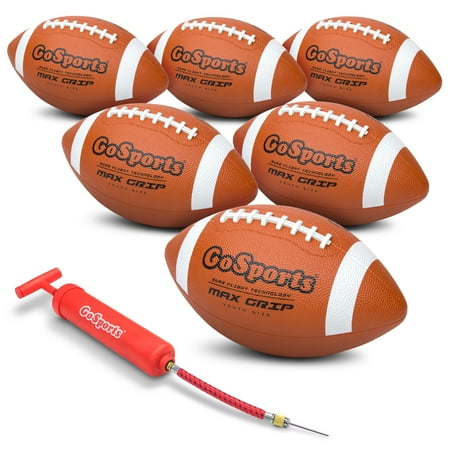 GoSports - Max Grip Rubber Football with Ball Pump and Bag (6 Pack) - Brown