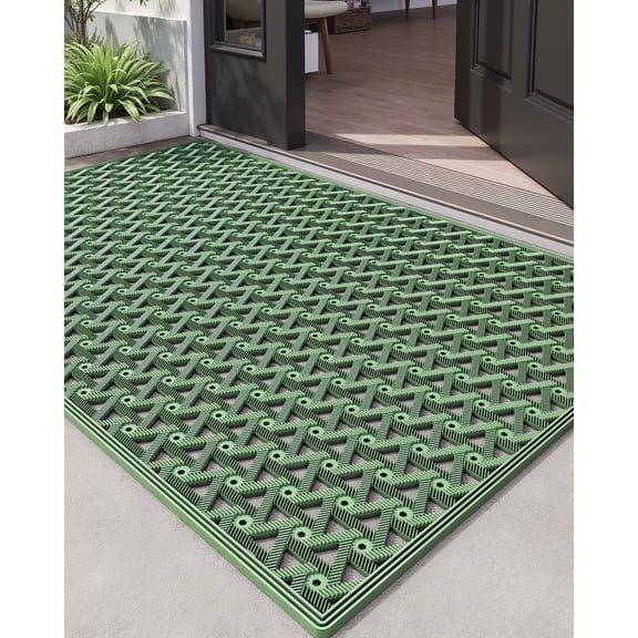 Rubber Front Door Mat 2 ft 8 in x 4 ft Rectangular Non Slip Heavy Duty Dirt Trapping Waterproof Exterior Entry Mat Green