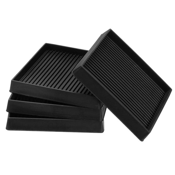 Rubber Furniture Pads, Non-Slip Furniture Coaster Square Anti Skid Caster Cups Furniture Feet Cup Floor Protectors Black 4"