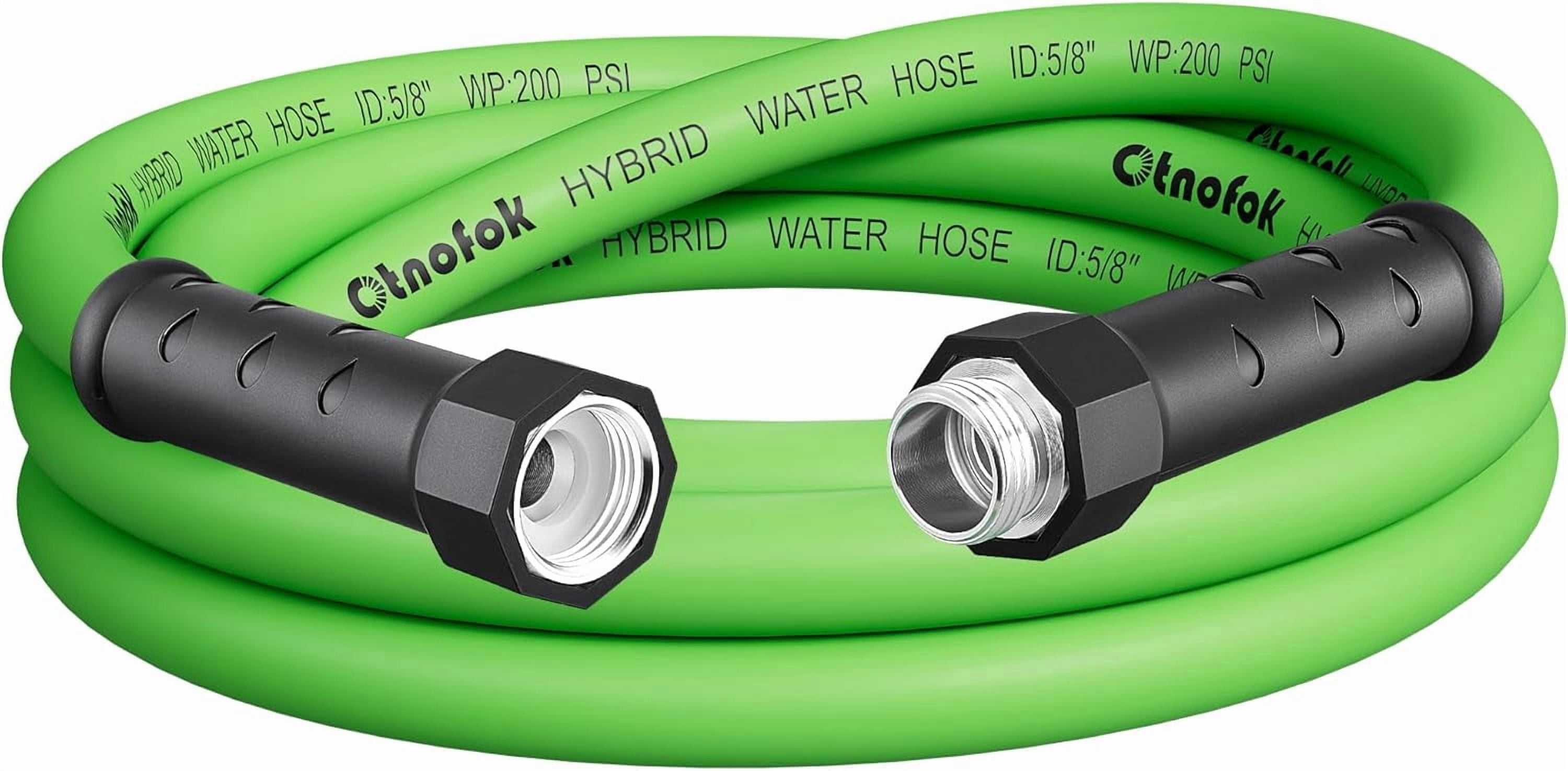 Rubber Garden Hose 15 ft x 5/8", Lightweight Water Hose with 360° Swivel Connector, 3/4" Solid Aluminum Male to Female Fittings, 450 PSI Burst, All-Weather Use for Lawn, Car, Backyard, Green