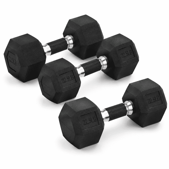 Rubber Grip 22.5 LB Pair Hex Dumbbell Hand Weights for Home Gym Strength