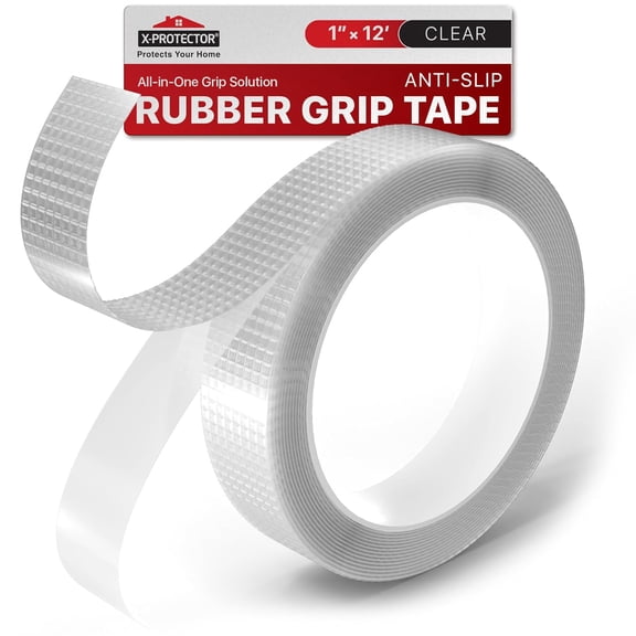 Rubber Grip Tape - 1" x 12' Non-Abrasive Grip Roll - Heavy-Duty Non Slip Adhesive Strips - Clear Waterproof Rubberized Grip Tape for Handles!
