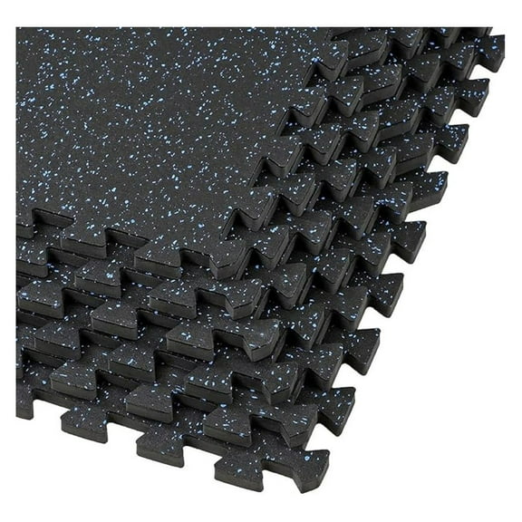 Rubber Gym Mats Interlocking 1/2 Inch Thick - 12 Tiles Workout Flooring - Protective Foam Tiles for Home Gyms, Fitness Rooms, Garage, Black/Blue
