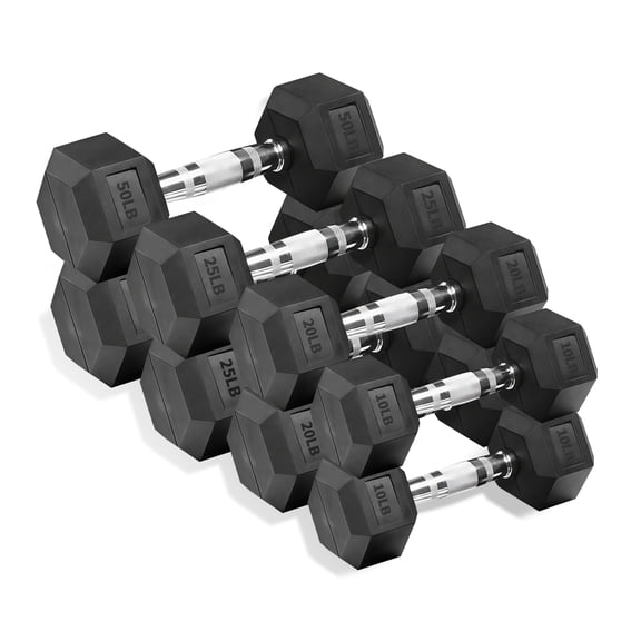 Rubber Hex Dumbbell Set, 15-550 lbs Multiple Weight Options, Premium Coated Free Weights for Home Gym Strength Training & Fitness Workout, Rack Not Included