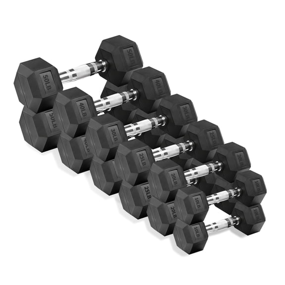 Rubber Hex Dumbbell Set, 15-550 lbs Multiple Weight Options, Premium Coated Free Weights for Home Gym Strength Training & Fitness Workout, Rack Not Included