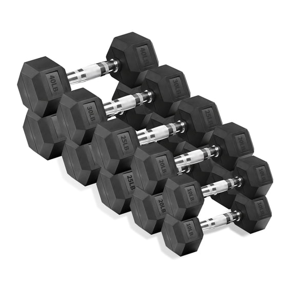 Rubber Hex Dumbbell Set, 15-550 lbs Multiple Weight Options, Premium Coated Free Weights for Home Gym Strength Training & Fitness Workout, Rack Not Included