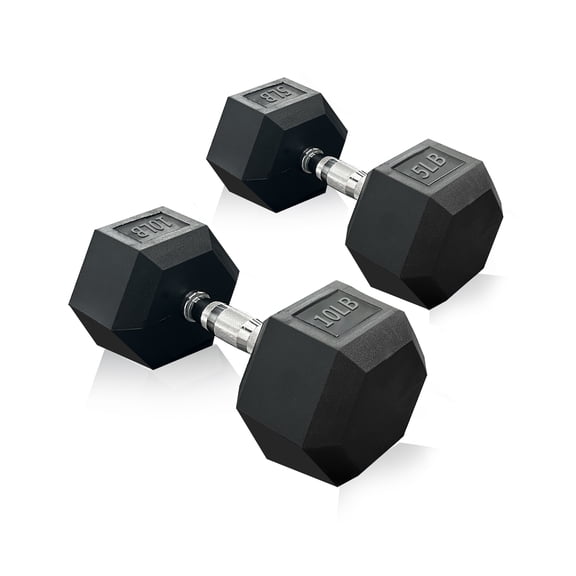 Rubber Hex Dumbbell Set, 15-550 lbs Multiple Weight Options, Premium Coated Free Weights for Home Gym Strength Training & Fitness Workout, Rack Not Included