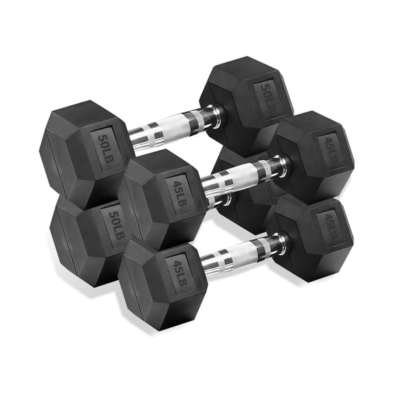 Rubber Hex Dumbbell Set, 15-550 lbs Multiple Weight Options, Premium Coated Free Weights for Home Gym Strength Training & Fitness Workout, Rack Not Included
