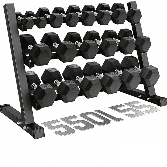 Rubber Hex Dumbbell Set with Racks,550LB rubber hex dumbbell set with rack includes pairs of 5,10,15,20,25,30,35,40,45,50LB weights,Strength Training Weight Set Home Gym