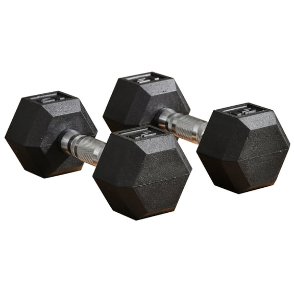 Rubber Hex Dumbbell Set of 2, 15lbs Each Non-Slip Grip Anti-Roll Weights for Home Gym Workout Women Men Black Steel