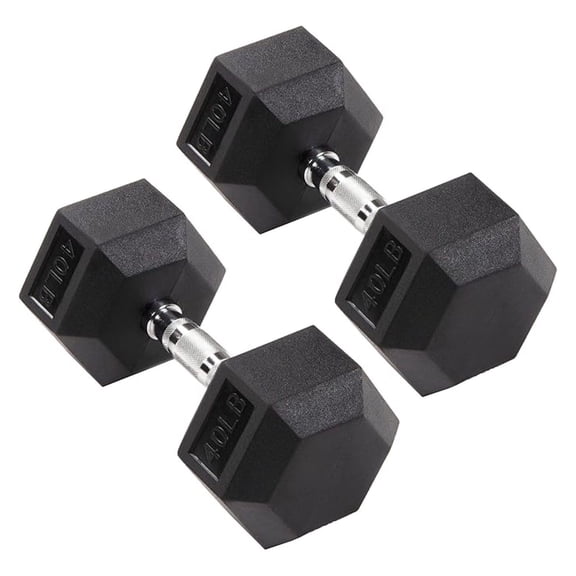 Rubber Hex Dumbbells for Home Gym - 5-50 lbs Pairs - Hand Weights for Strength Training - Non-Rolling Hexagon Dumbbells with Contoured Handles - Fitness Equipment